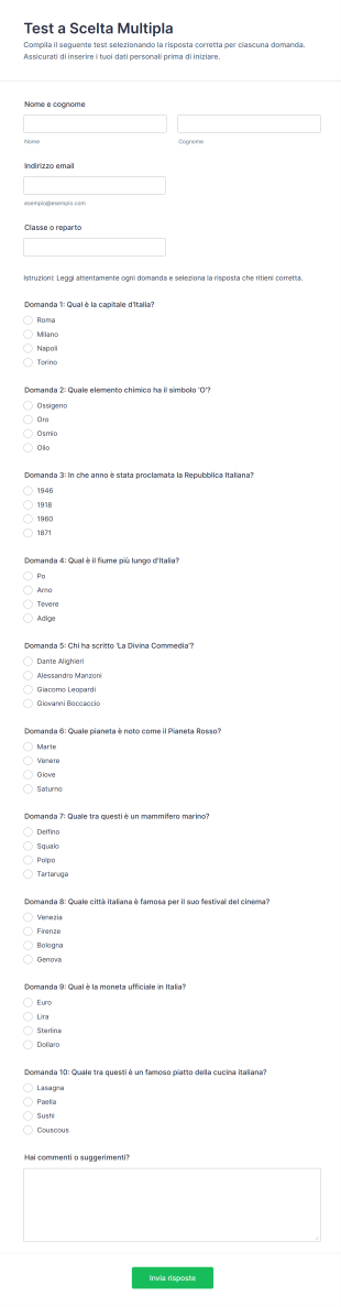 Test A Scelta Multipla Form Template
