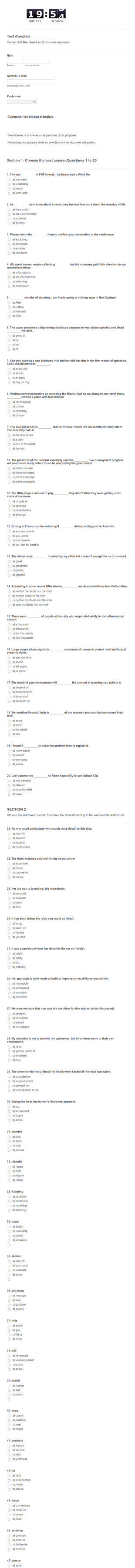 Test Anglais MCA CI