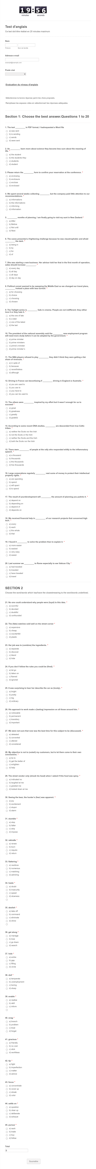 Test Anglais MCA CI Form Template