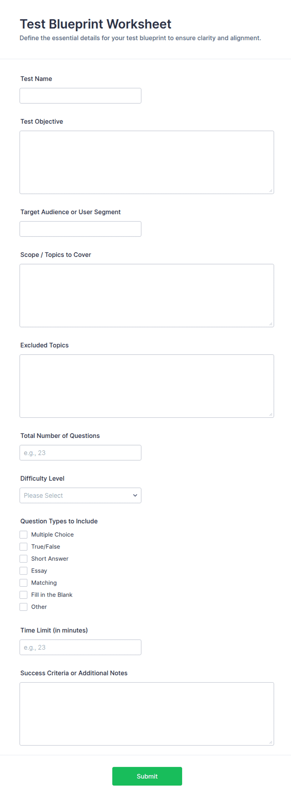 Test Blueprint Worksheet Form Template | Jotform