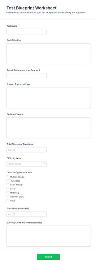 Test Blueprint Worksheet Form Template