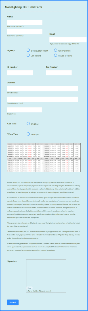 Chit Form Template