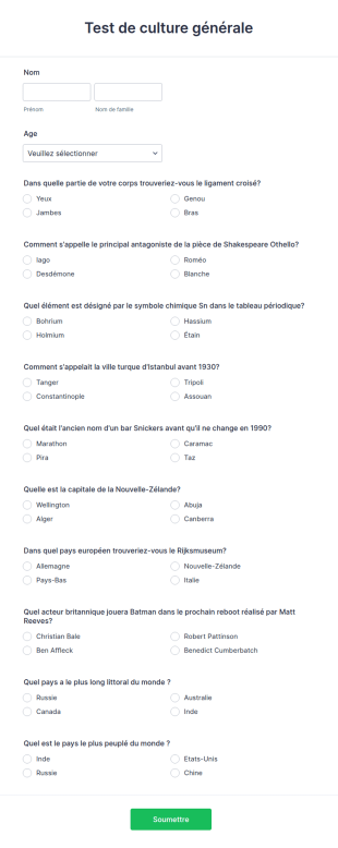 Test De Culture Générale