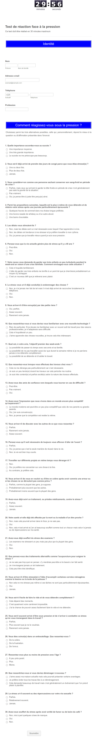Test De Réaction Face à La Pression MCA CI