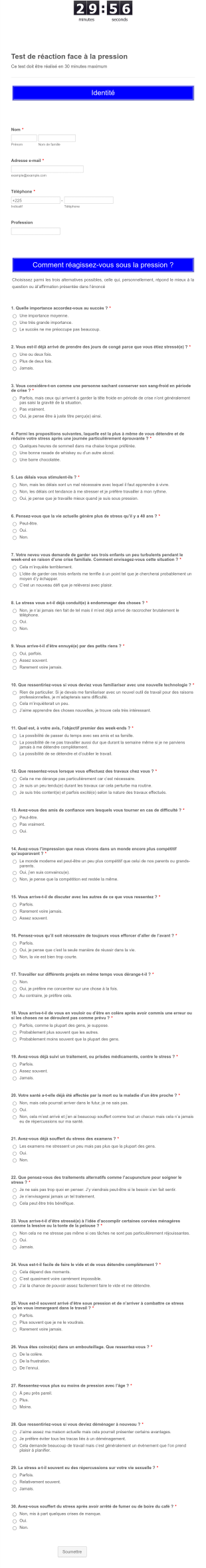 Test De Réaction Face à La Pression MCA CI Form Template