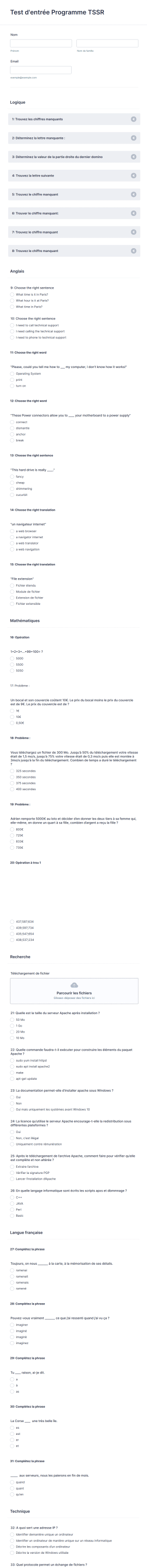 Test D'entrée Programme TSSR