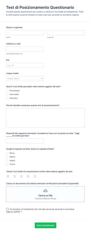 Test Di Posizionamento Questionario