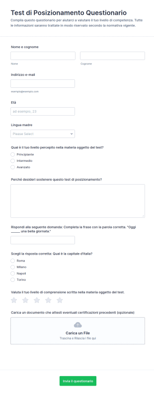 Test Di Posizionamento Questionario