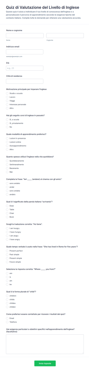 Test Di Posizionamento Quiz