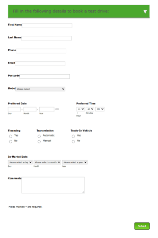 Test Drive Booking Form Template