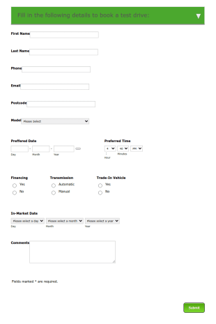 Test Drive Booking Form Template