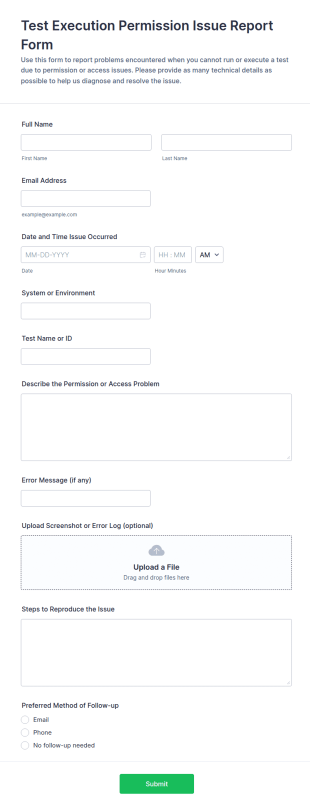 Test Execution Permission Issue Report Form Template