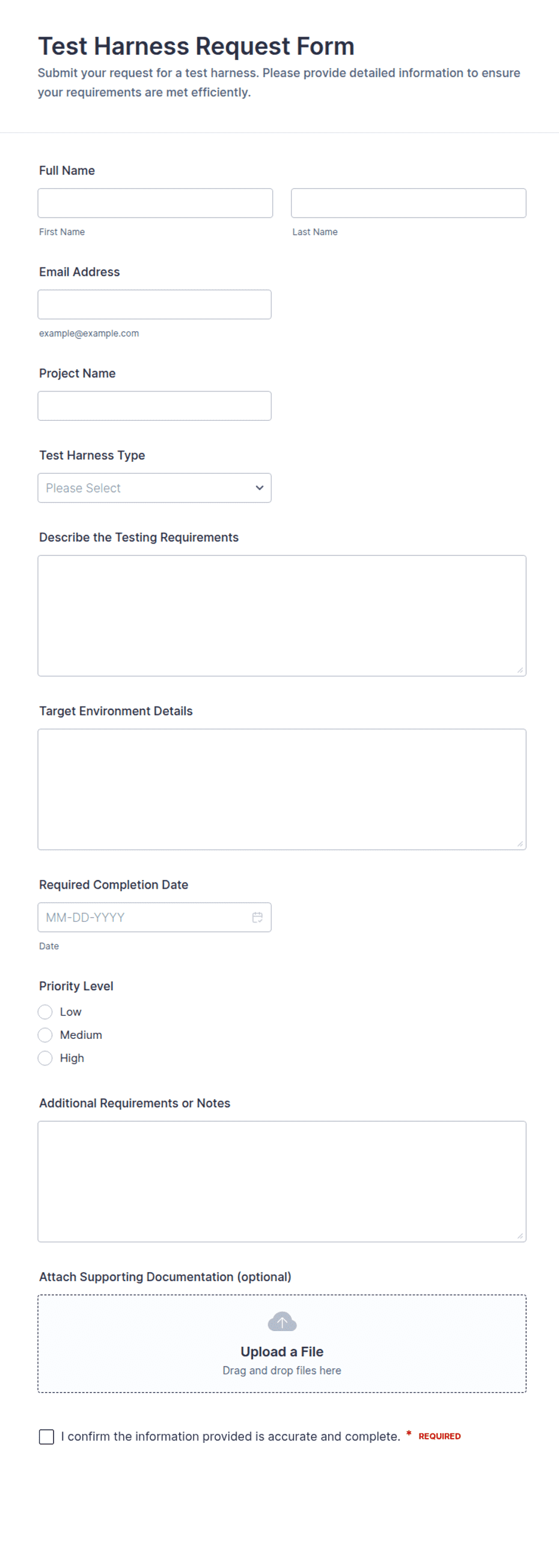 Test Harness Request Form Template | Jotform