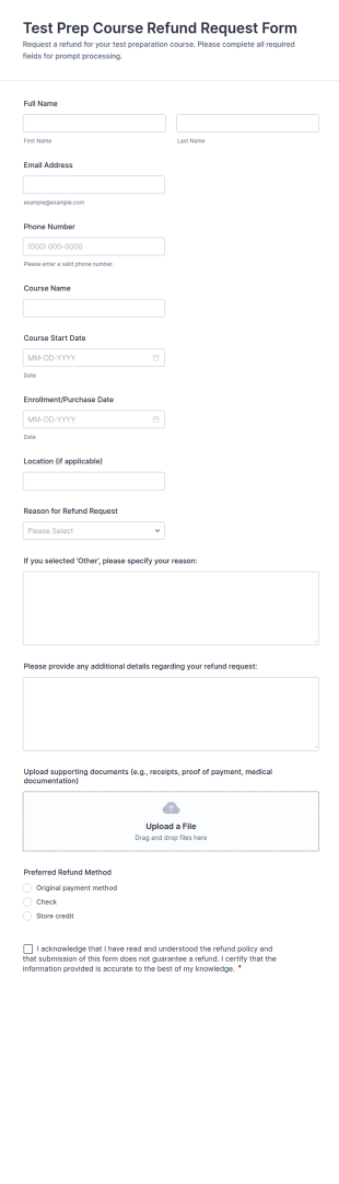 Test Prep Course Refund Request Form Template