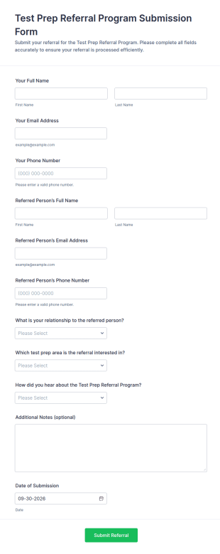 Test Prep Referral Program Submission Form Template