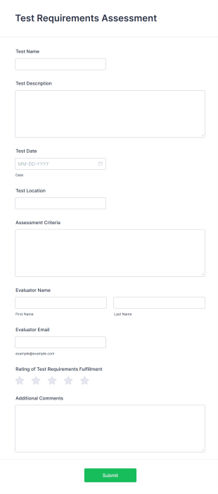 Test Requirements Assessment Form Template