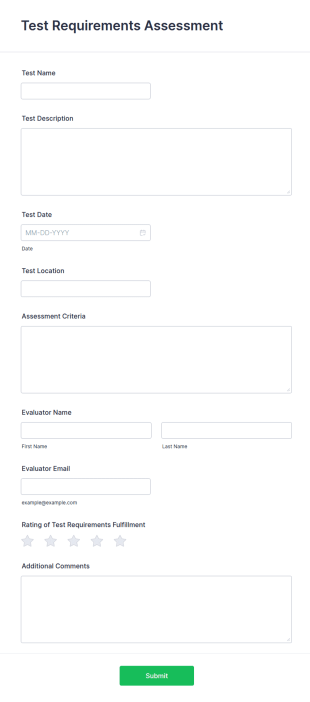 Test Requirements Assessment Form Template
