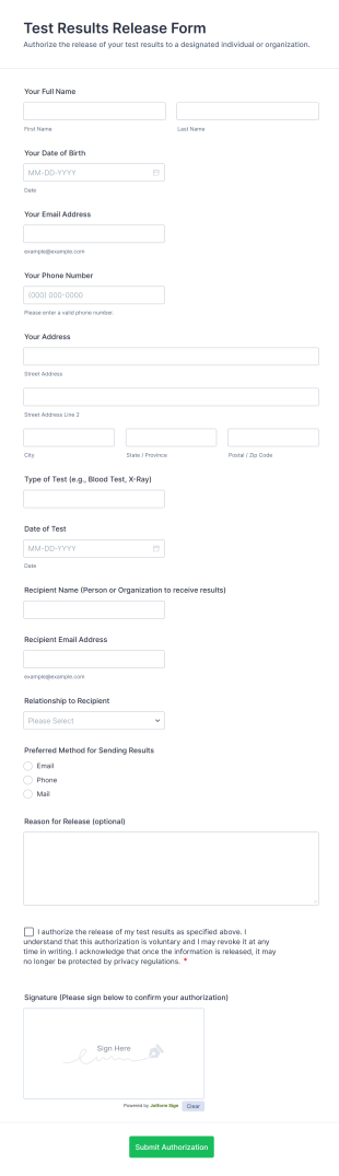 Test Results Release Form Template