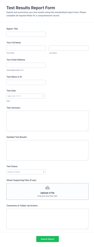 Test Results Report Form Template