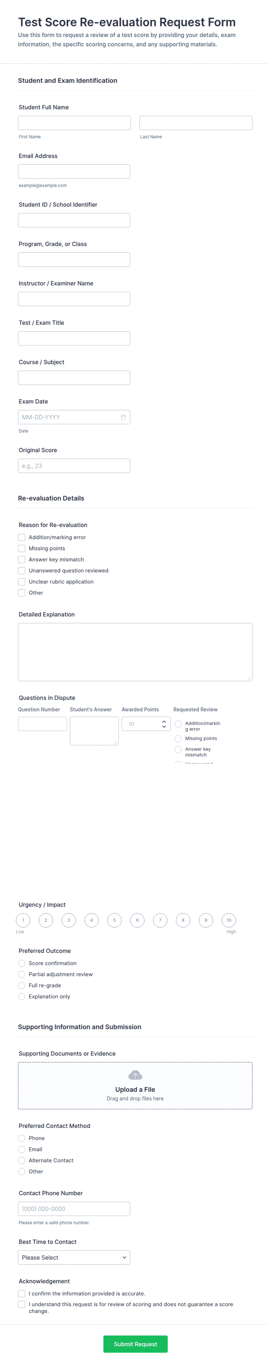 Test Score Re-evaluation Request Form Template | Jotform
