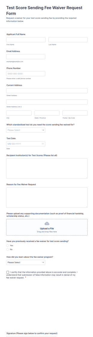 Test Score Sending Fee Waiver Request Form Template