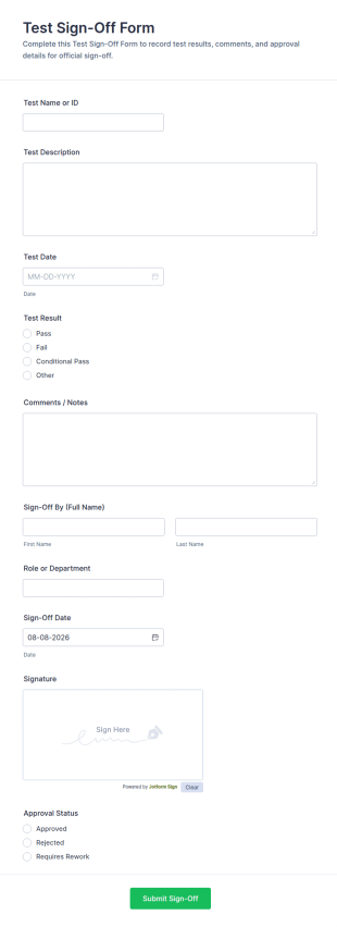 Test Sign Off Form Template