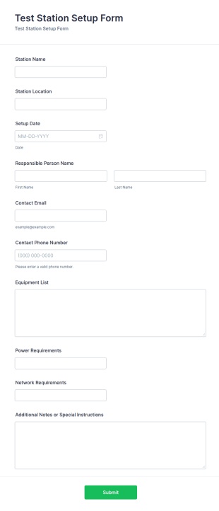 Test Station Setup Form Template