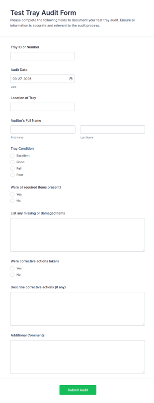 Test Tray Audit Form Template