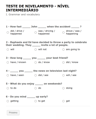 Teste De Nivelamento Form Template