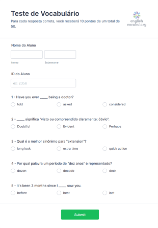 Teste De Vocabulário Form Template