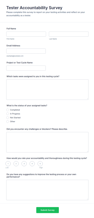 Tester Accountability Survey Form Template