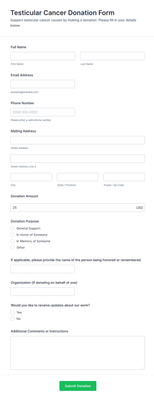 Testicular Cancer Donation Form Template