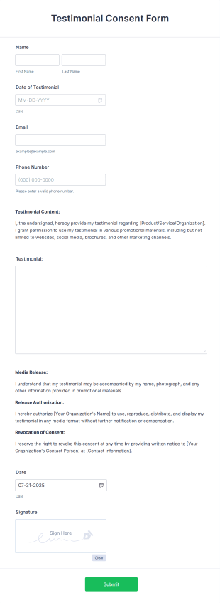 Testimonial Consent Form Template