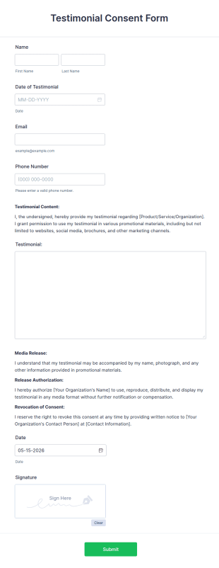 Testimonial Consent Form Template