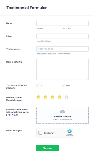 Testimonial Formular