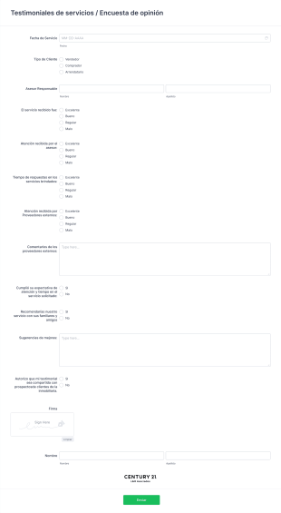 Testimoniales De Servicios / Encuesta De Opinión