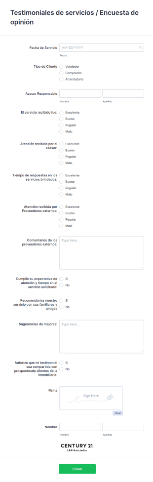 Testimoniales De Servicios / Encuesta De Opinión