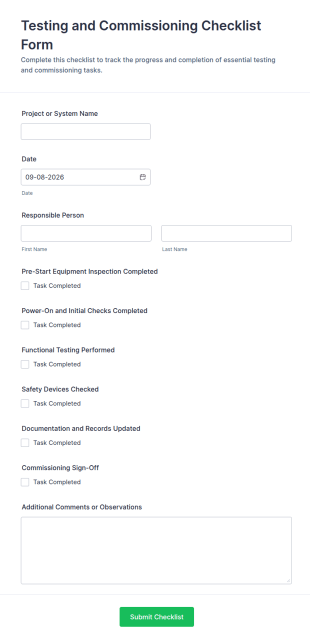 Testing And Commissioning Checklist Form Template