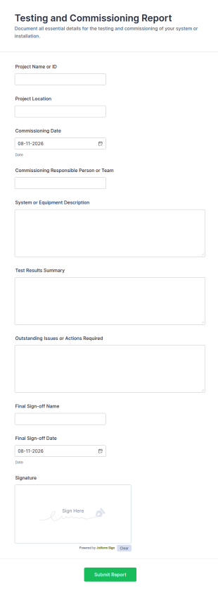 Testing And Commissioning Report Form Template