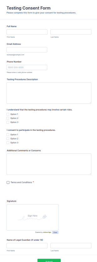 Testing Consent Form Template