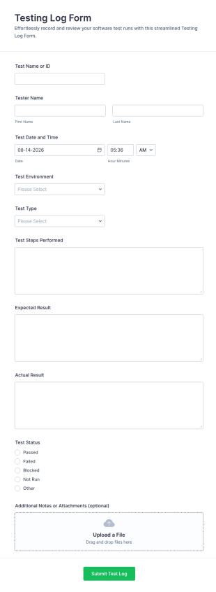 Testing Log Form Template