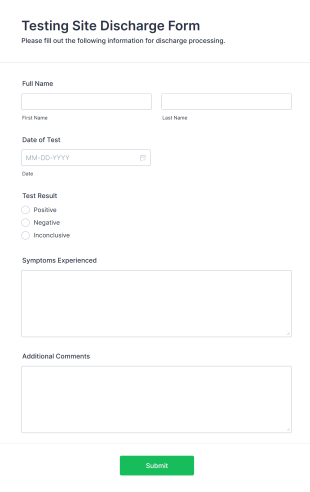 Testing Site Discharge Form Template