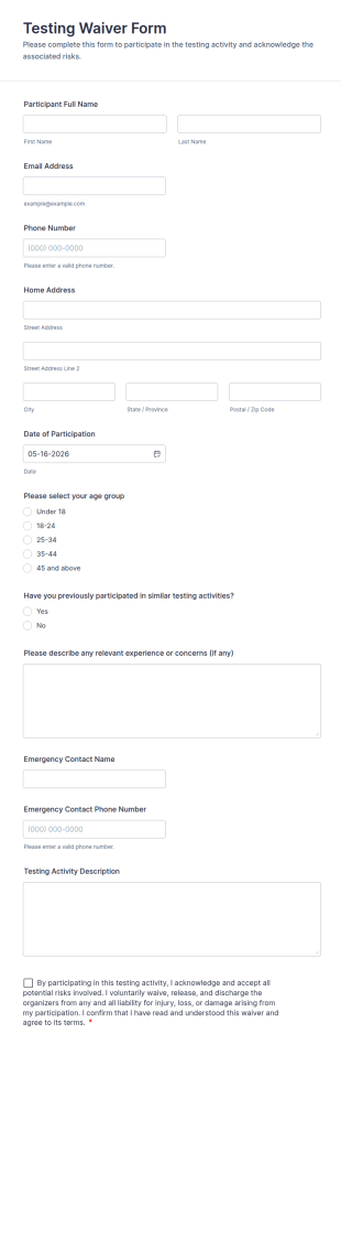 Testing Waiver Form Template