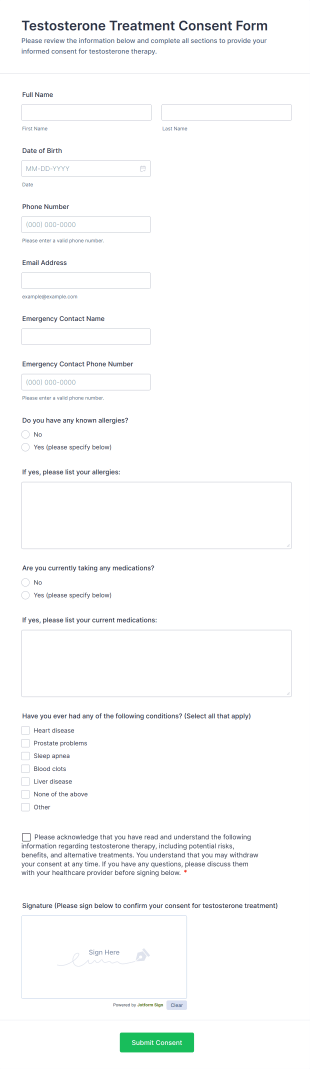 Testosterone Treatment Consent Form Template