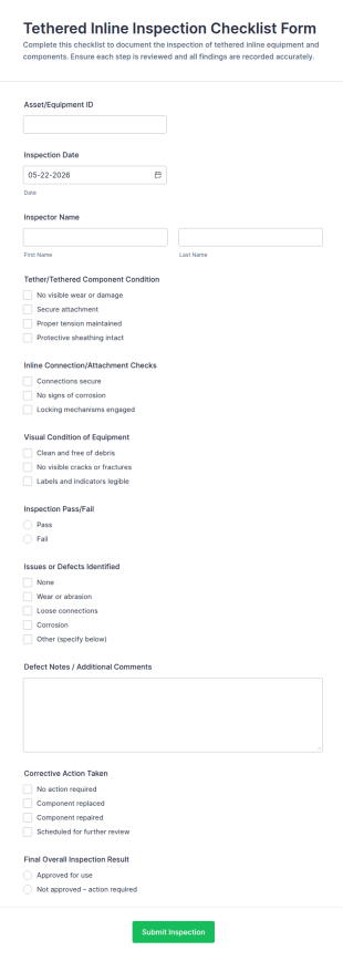 Tethered Inline Inspection Checklist Form Template