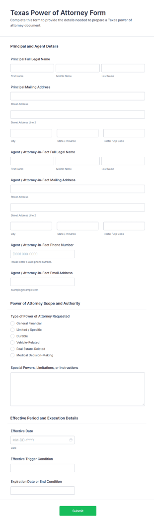 Texas Power Of Attorney Form Template