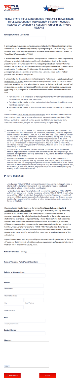TEXAS STATE RIFLE ASSOCIATION (“TSRA”) & TEXAS STATE RIFLE ASSOCIATION FOUNDATION (“TSRAF? Form Template