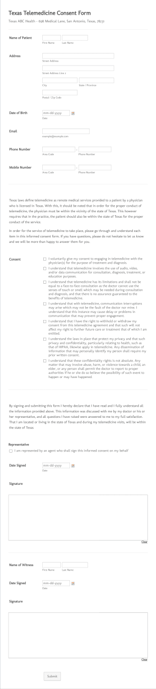 Texas Telemedicine Consent Form Template