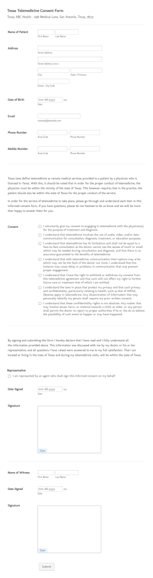 Texas Telemedicine Consent Form Template
