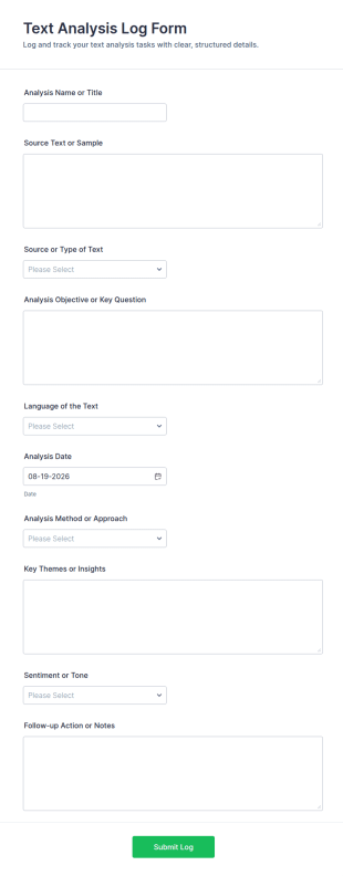 Text Analysis Log Form Template